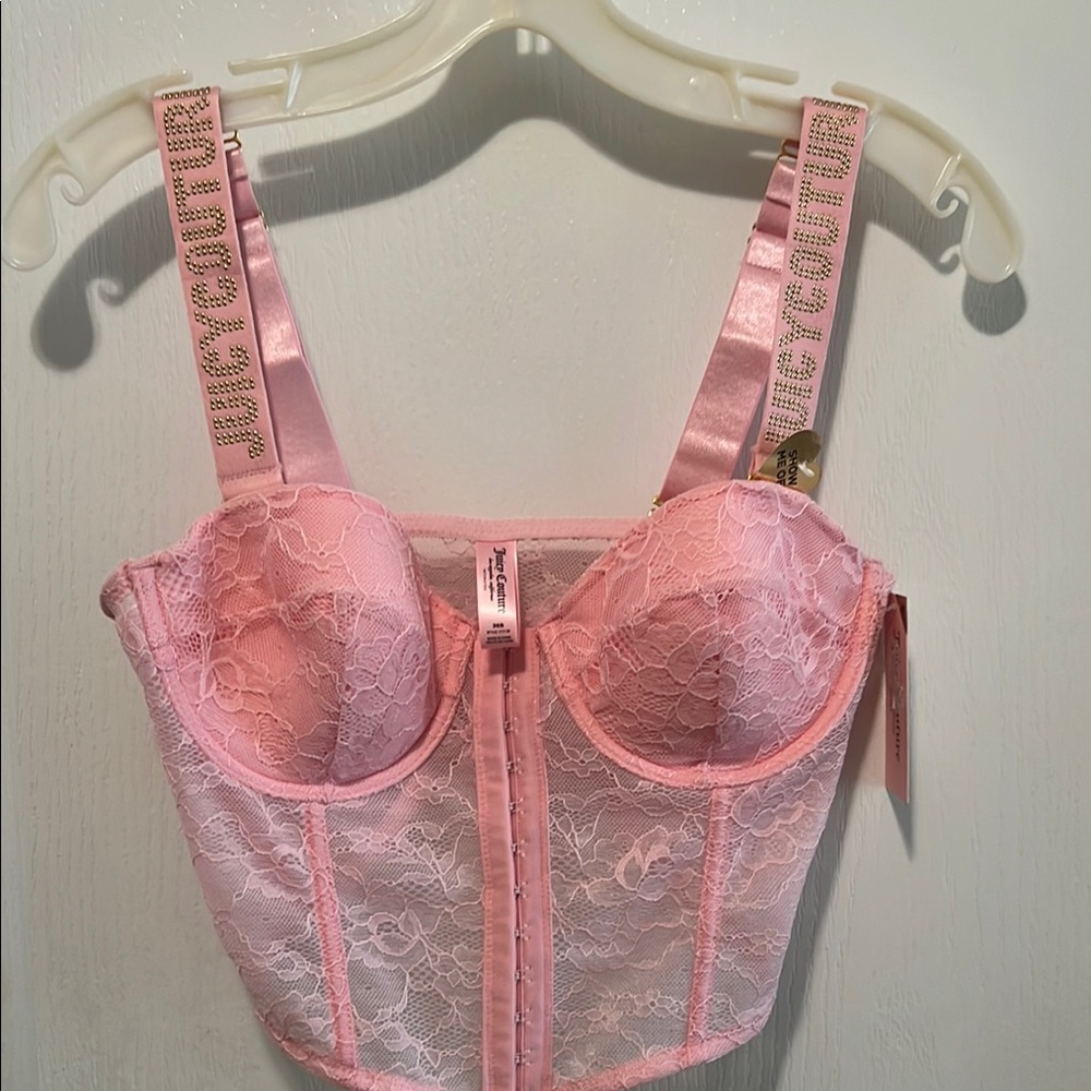 NWT JUICY COUTURE Elegant Pink Lace Bustier. Color: Lola Pink. Size: 36B.